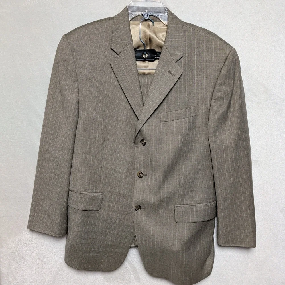 Vintage Ralph Lauren Mens 2pc Pinstripe Suit 42R 38x28 Tan 3 Button Union Canada